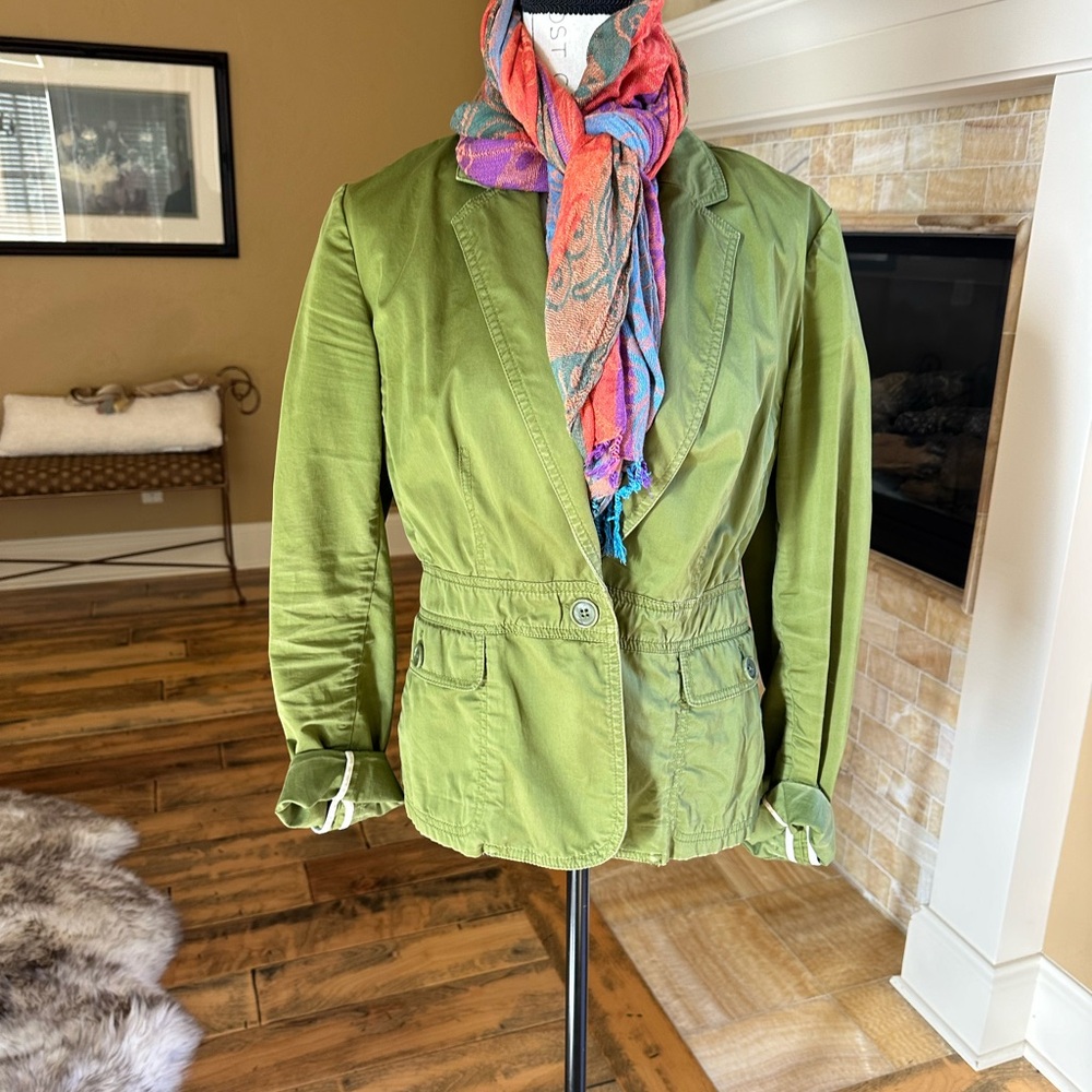 Talbots Green Blazer Lightweight Cotton Blend
